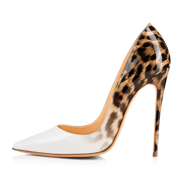 Women Leopard Print High Heels 8CM 10CM 12CM Stiletto Fashion Gradient Color Single Shoes Female Shallow Mouth Pointed Toe Pumps