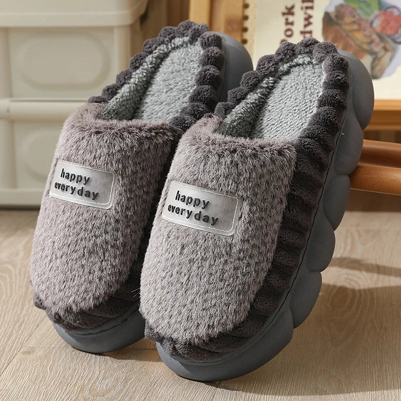 Man slippers home furry thick bottom slides designer winter warm velvet mens slippers blue cotton slipper males shoes