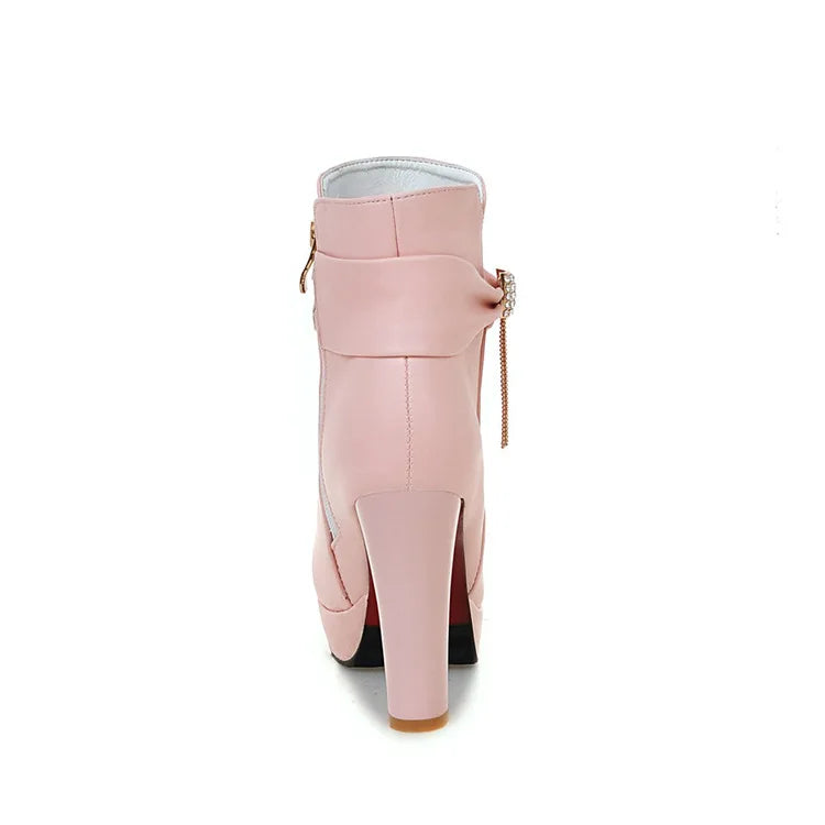 Brand Ankle Boots For Women Platform Fashion High Heel Short Boot Large Size Zipper Autumn Winter Black White Pink Women Shoes