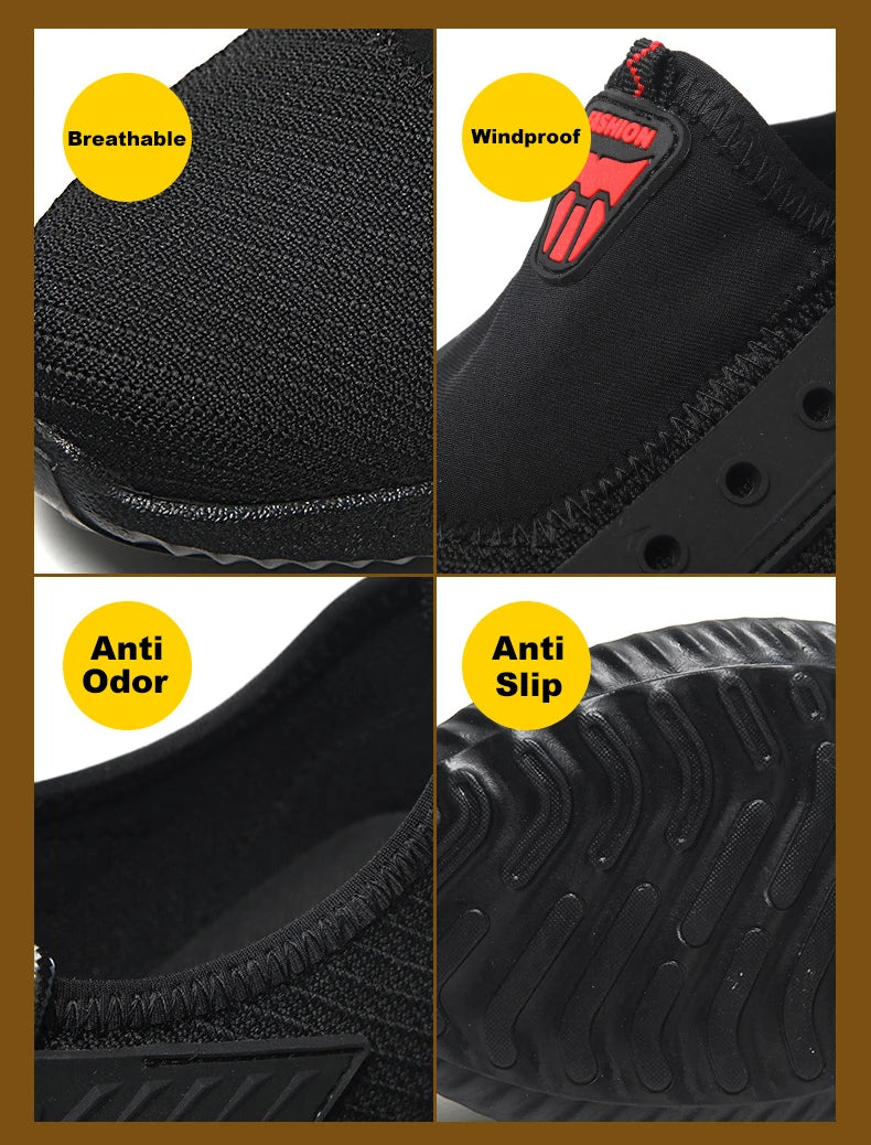 Oulylan Men Breathable Industrial Safety Shoes Wear Resistant Steel Toe Work Sneakers Lightweight Anti-smash Protection Footwear