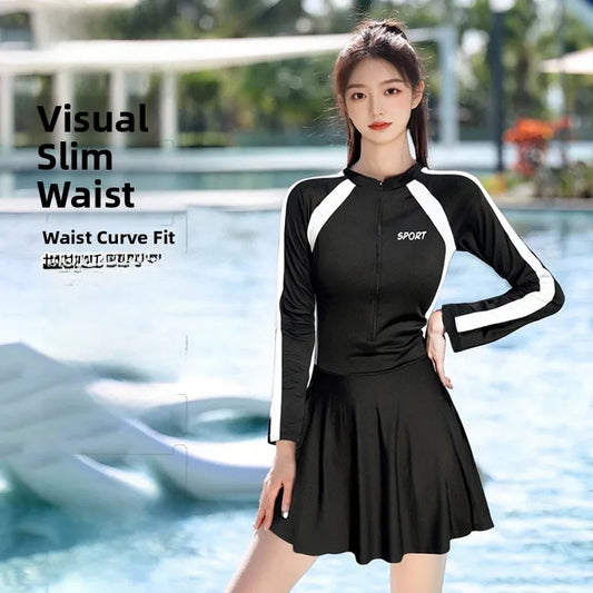 plus Size  Swimsuit Long Sve Holiday Swimwear for Women Casual Sle Milk Silk Fabric round Ne Fixed Chest Pad