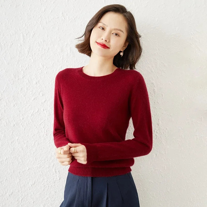Autumn Winter Women's Sweater O-neck Cashmere Solid Pullovers Slim Bottoming Shirt Long Sleeve Casual Basic Pull Femme Sweater