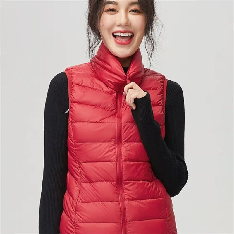 Ultralight Down Vest Women 2026 New Sleeveless Jacket Female White Duck Down Waistcoat Female Warm Puffer Jacket Outwear M-8XL