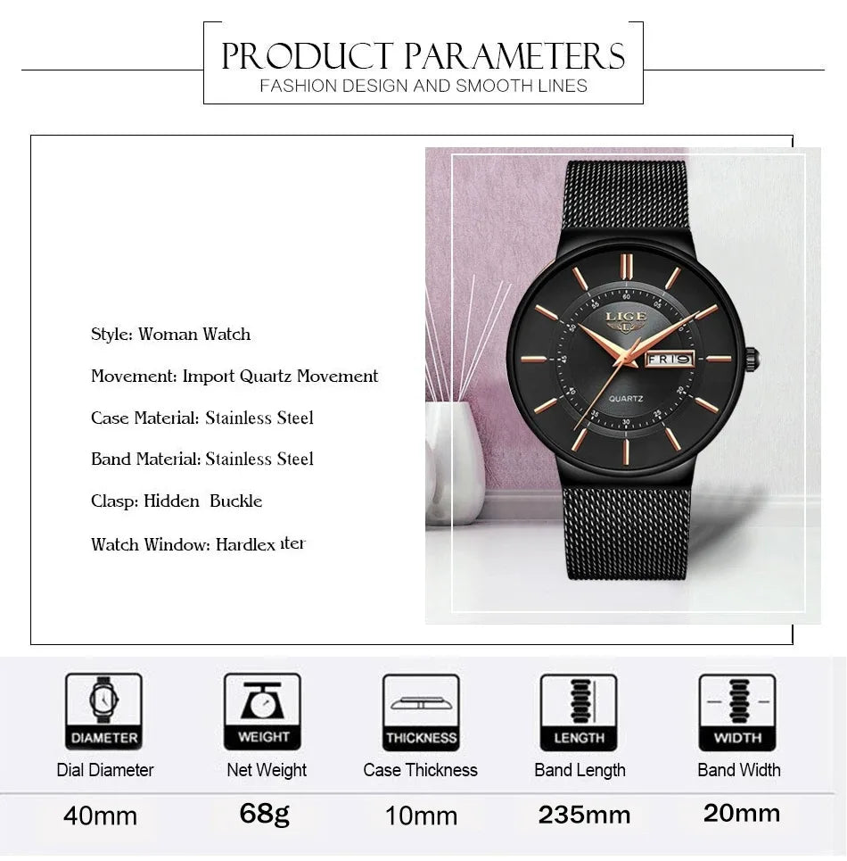 LIGE Fashion Man Watch Waterproof Sport Calendar Quartz Watch Men Top Brand Luxury Steel Strap Men's Watches Relogio Masculino