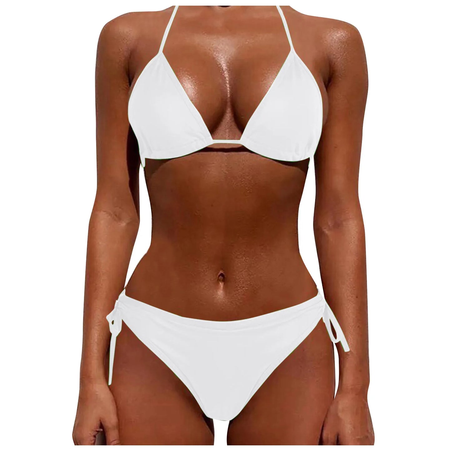 2 Pcs/Set Bikini Set Sexy Bikinis New Solid Color Halter Neck Strap Thong Swimwear Bathing Suit Women Swimsuit Set for Beach