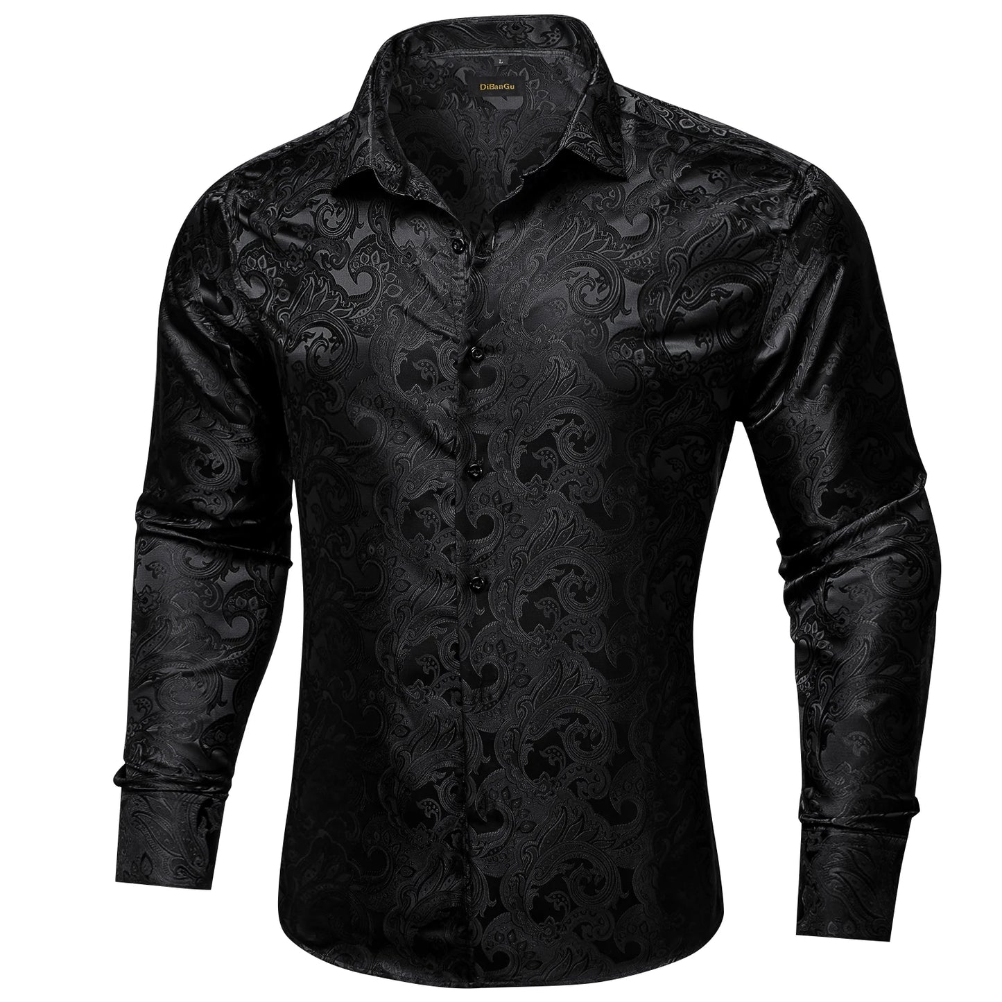 Luxury Purple Paisley Polyester Shirts for Men Long Sleeve Wedding Prom Men Clothing Button Down Collar Social Dress Shirt