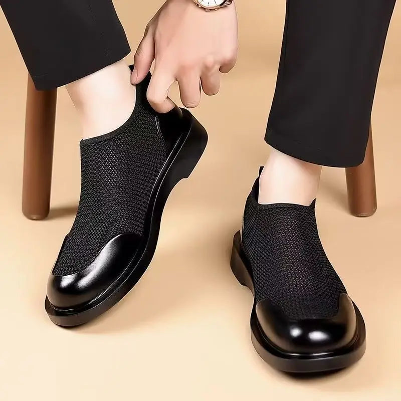 New Men's Summer Fashionable Large Casual Leather Shoes Breathable Mesh UK Versatile Business Simple Design