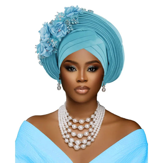Fashion African Headtie Turban Nigeria Head Ties Flowers Already Made Auto Gele Women Head Wraps for Wedding Party Headpiece New
