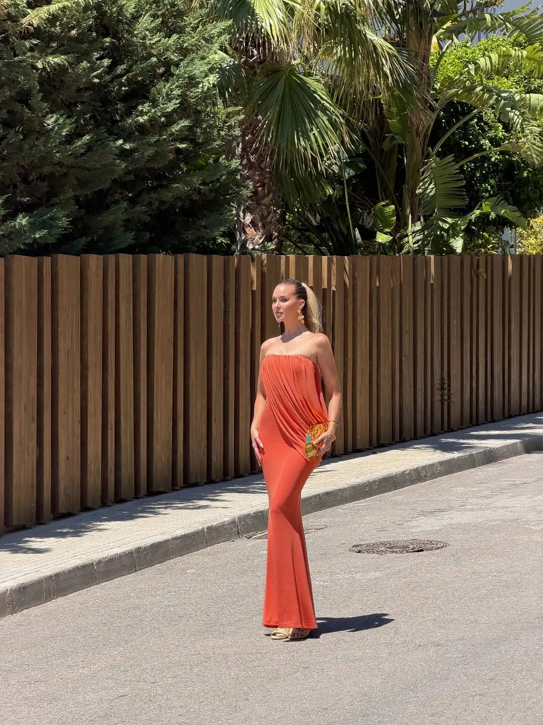 Resort Strapless Draped Mermaid Maxi Dress Cascading Diagonal Draped Bodycon Floor-length Robe Fashion Editorial Shooting Robes