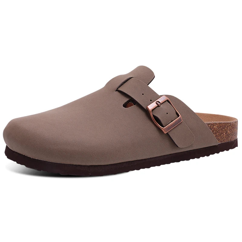 Evshine Men' s Cork Suede Mules with Arch Support Classic Potato Shoes Cozy Cork Footbed Clogs Slippers Men Fashion Beach Sandal