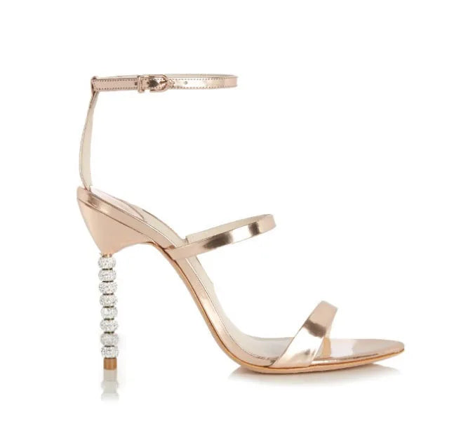 Red Silk Thin Straps Silver Frosting Beads Heels Sandals Wedding High Heels Cutout Open Toe Metal Beading Heels Banquet Shoes