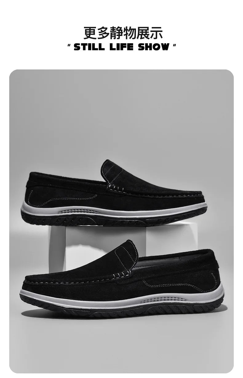 Men's Suede Casual Leather Shoes Fashionable Breathable Comfortable Driving Shoes Men Shoes