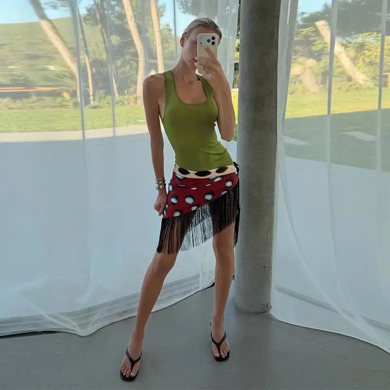 Fashion Leopard Fringed Patchwork Women's Skirts Irregular Double-Sided Lady Mini Skirts 2026 Summer Chic New Female Streetwear