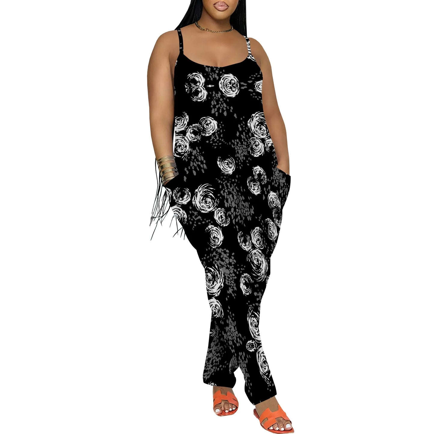 African Style Geometric Jumpsuit Sleeveless Loose Fit Festival Wide Leg Romper