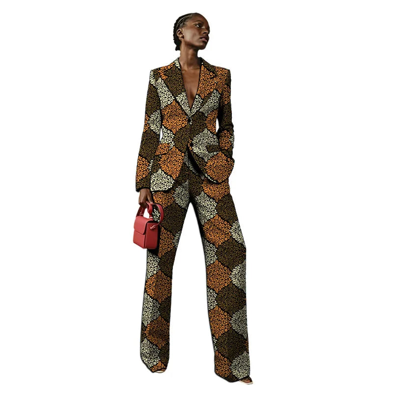 African Couture Women's Suit Ethnic Style Print Female Blazers With Pants Customized Ladies' Gown