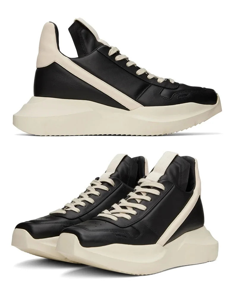 Spring Autumn New British Style Leisure Chunky Bottom Sewing Cross-tied Genuine Leather Men Casual Sneakers Male Board Shoes