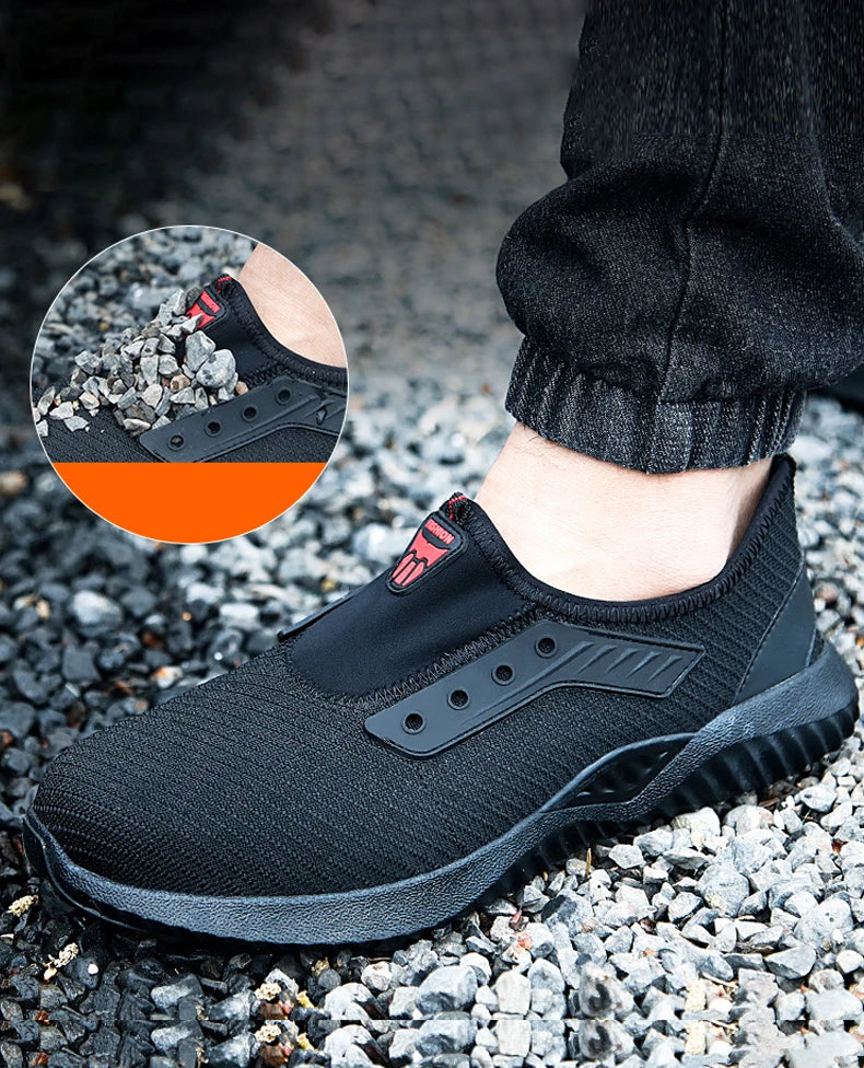 Oulylan Men Breathable Industrial Safety Shoes Wear Resistant Steel Toe Work Sneakers Lightweight Anti-smash Protection Footwear