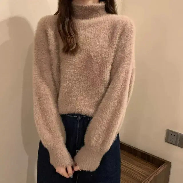 2026 Winter Imitate Mink Wool Hot Fleecing Female Turtleneck Elastic Casual Sweater Women Knitted Tops Pullovers Soft  Warm