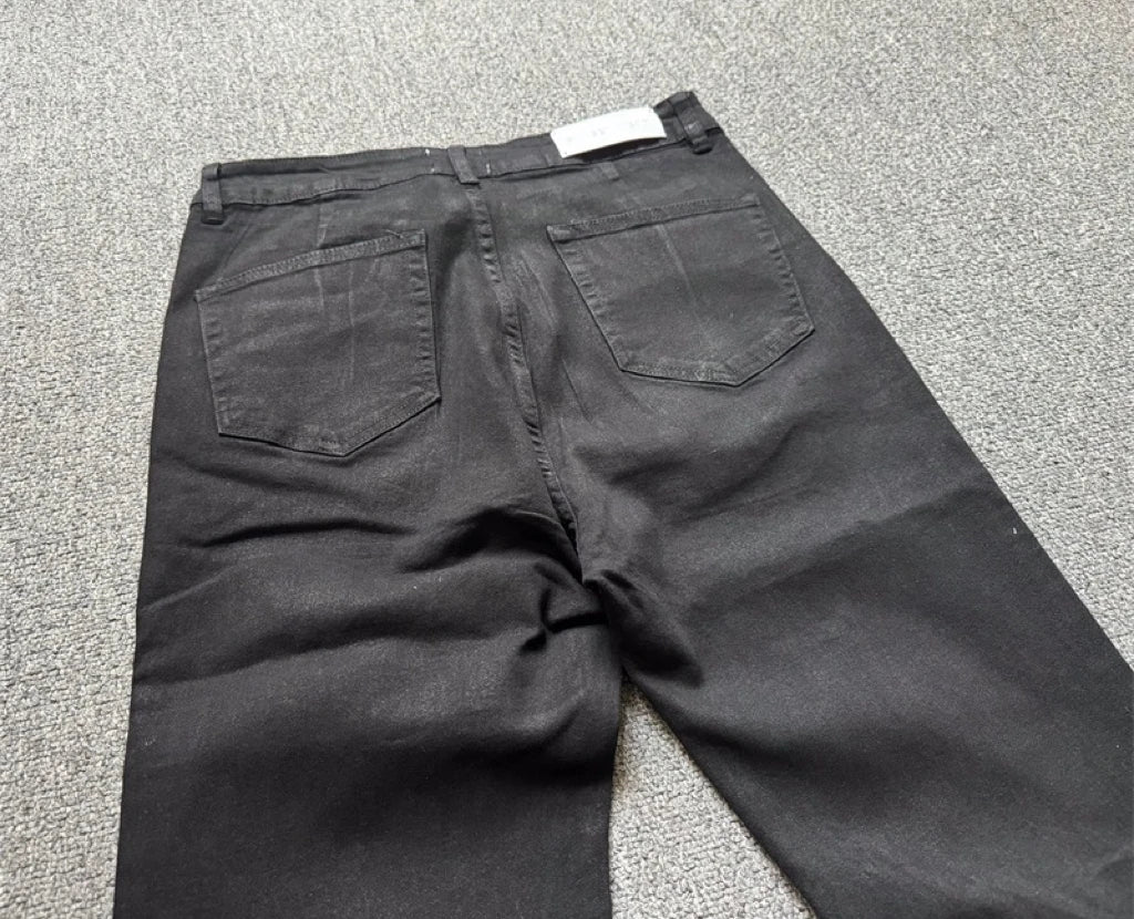 American Retro Heavy Industry High Street Coated Micro-Flared Jeans For Men And Women Black Gothic Vintage Casual Loose Jeans