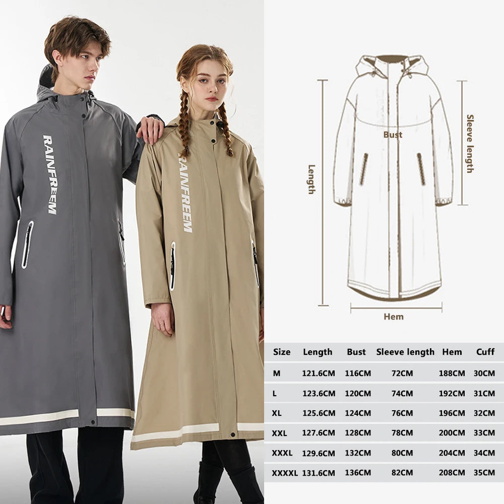 Long Raincoat for Adults, Fashion Trench Coat Waterproof Poncho, Oxford Material Multi-Functional Hooded Cycling Rainwear