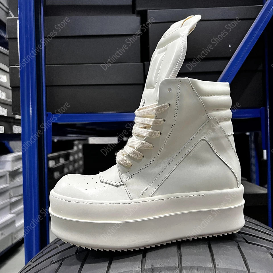 Brand RO Double Bottom Fashion Shoes Designer Women Ankle Boot Platform 6cm Original Casual Men Shoes Luxury Leather Zip Shoes
