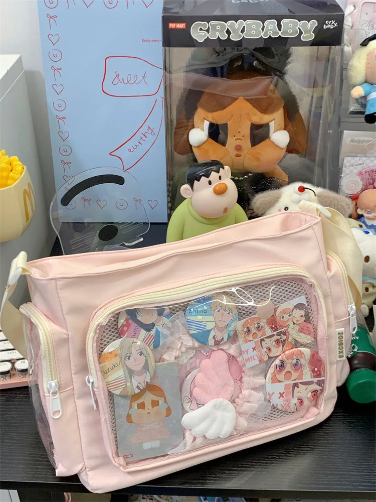 Trendy Transparent Simple Crossbody Bag for Girls Large Capacity School Shoulder Bag Comfortable and Versatile Texture Ita Bag