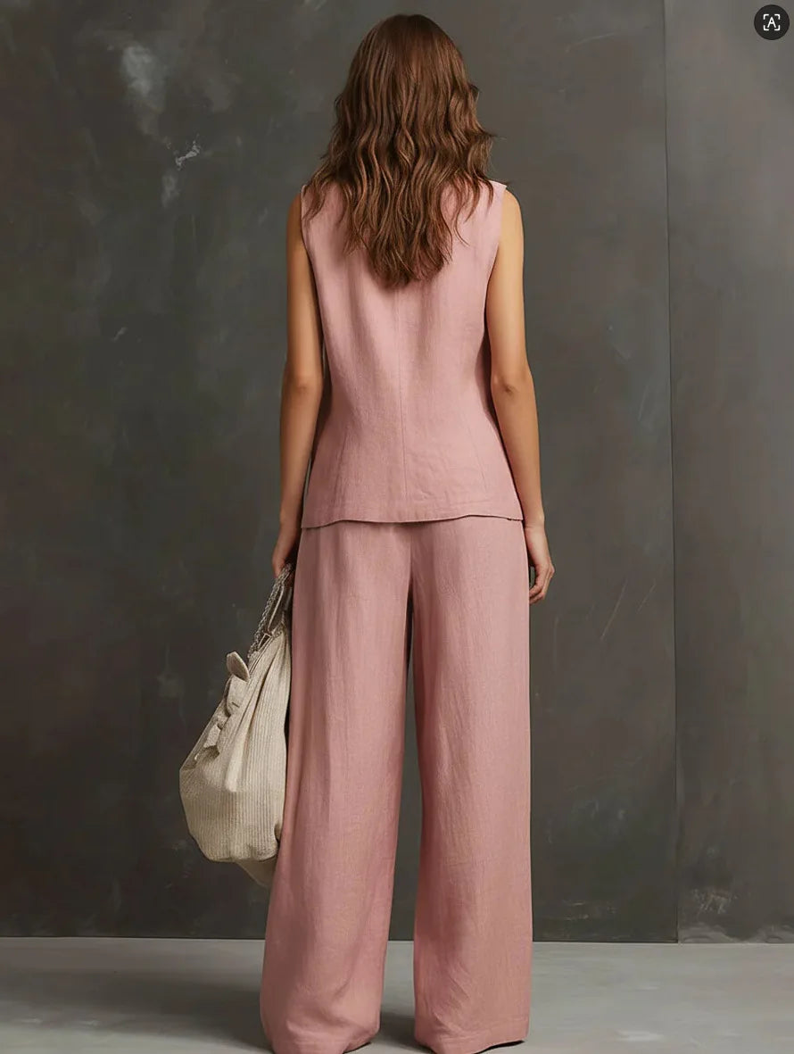 Outfits For Women 2 Piece Set Single-breasted Vest Pocket Solid Color Top Women Pocket Wide-leg Trousers Women's New Summer Suit