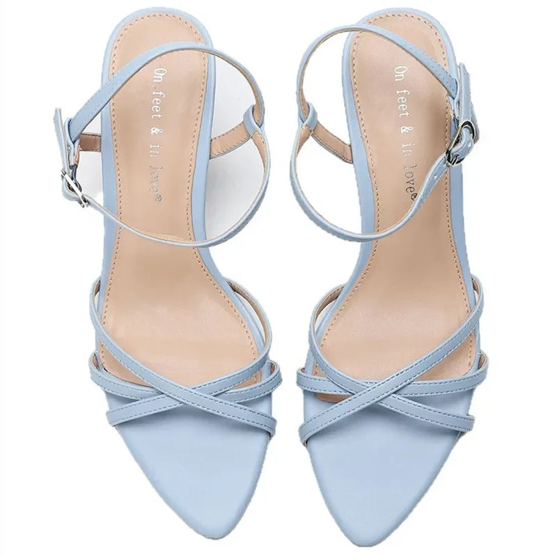 Fashion Square Toe Ankle Strap Buckle Slide Sandals Elegant Cross Tied Open Toe Women Sandals Simple Comfort Plus Size Sandals