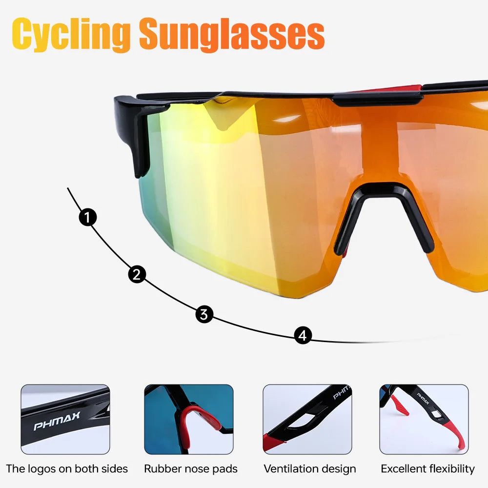 PHMAX Polarized Cycling Glasses Men's Woman Bike Bicycle Polarized Sunglasses 2026 MTB Road Racing Lightweight Flexible Goggle