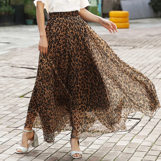 TEELYNN Vintage Chiffon Floral Print Skirts for Women Casual Elastic Waist Loose Oversize Skirt Summer Boho Beach Wear Falda
