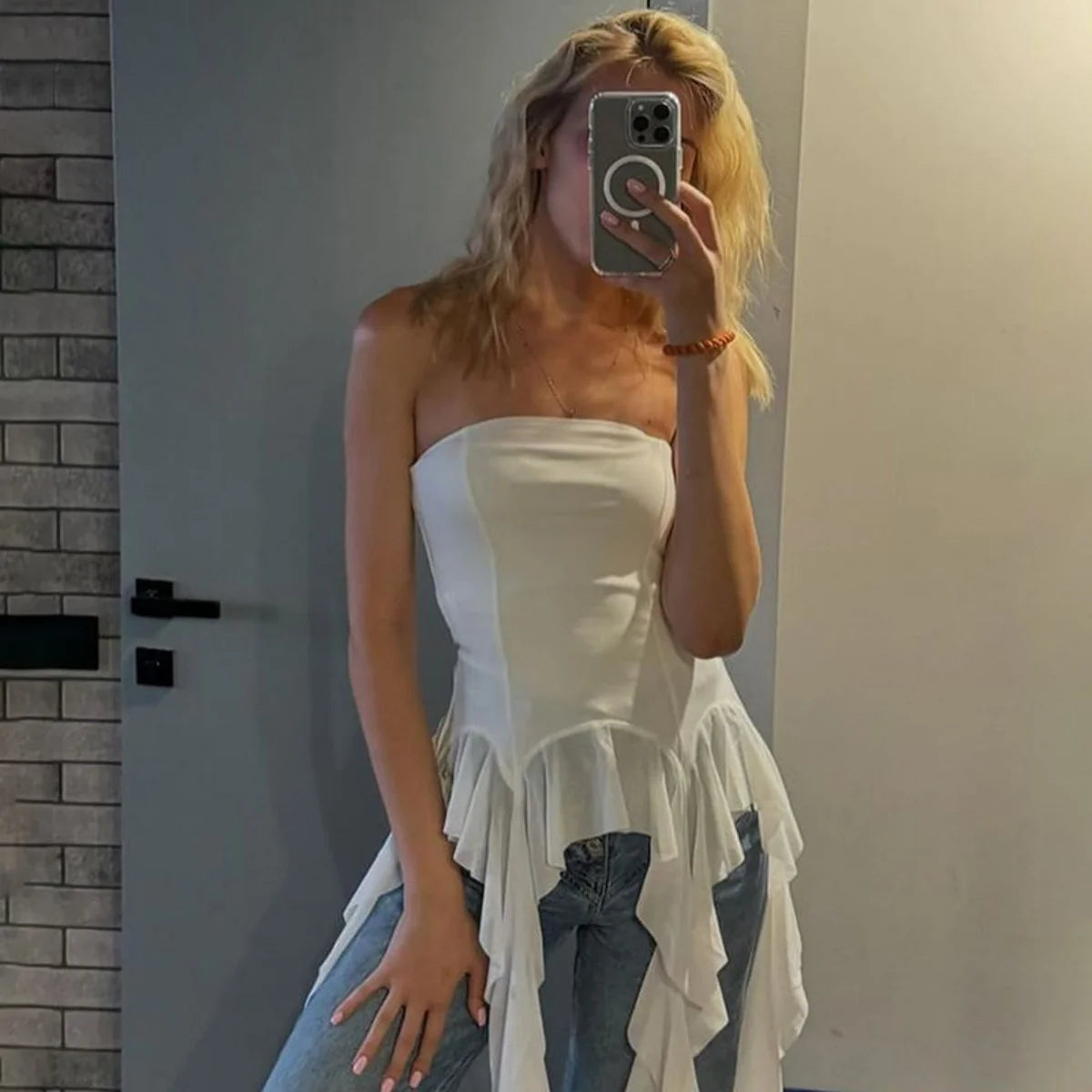 Irregular Fashion Sexy Ruffle Top Women Summer New Sleeveless Solid Tube Tops Lady Evening Party Club Off Shouder Streetwear