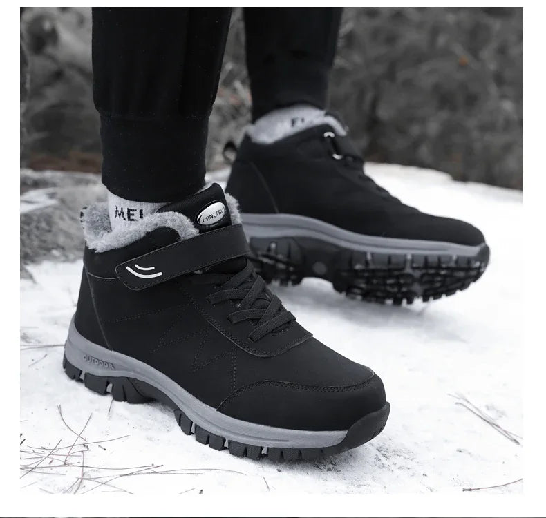 Men Waterproof Outdoor Boots Winter Warm Popular Footwear Male Suede Casual Snow Plush Warm Shoes Leather Walking Shoes 35-46