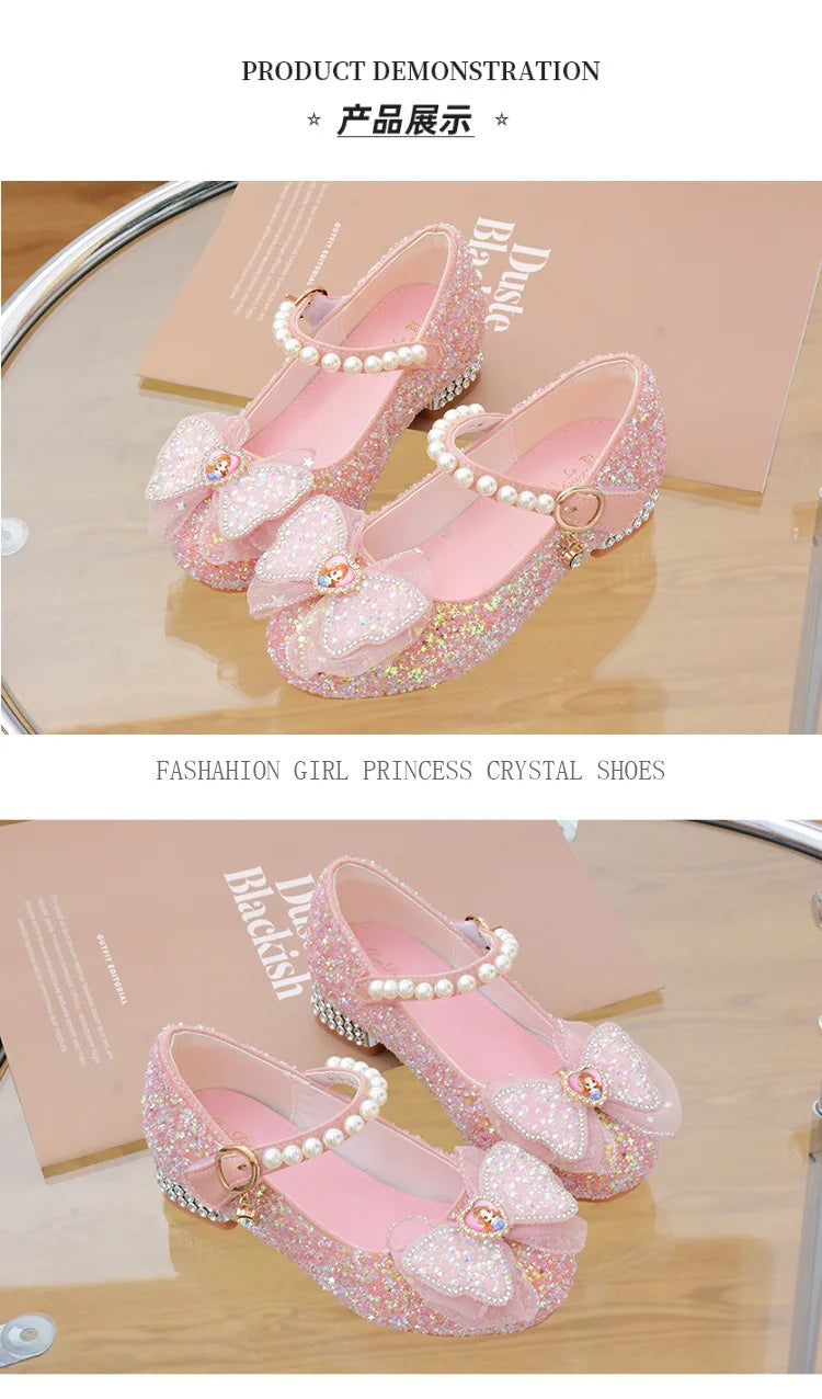 Girls' Shoes High Heels for Kids Elegant Girl Shoes Party Sequin Child Girl Heel Shoe Church First Communion White Princess Shoe