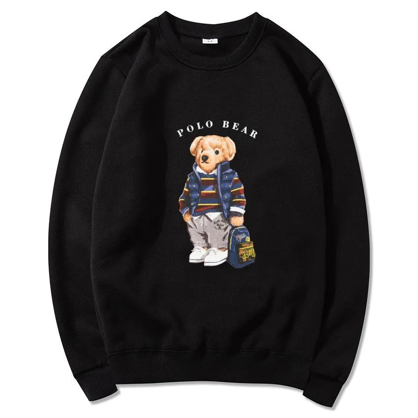 Men's casual and comfortable pullover, fashionable and versatile hooded sweatshirt with teddy bear pattern, sports shirt BAZAARHUBO