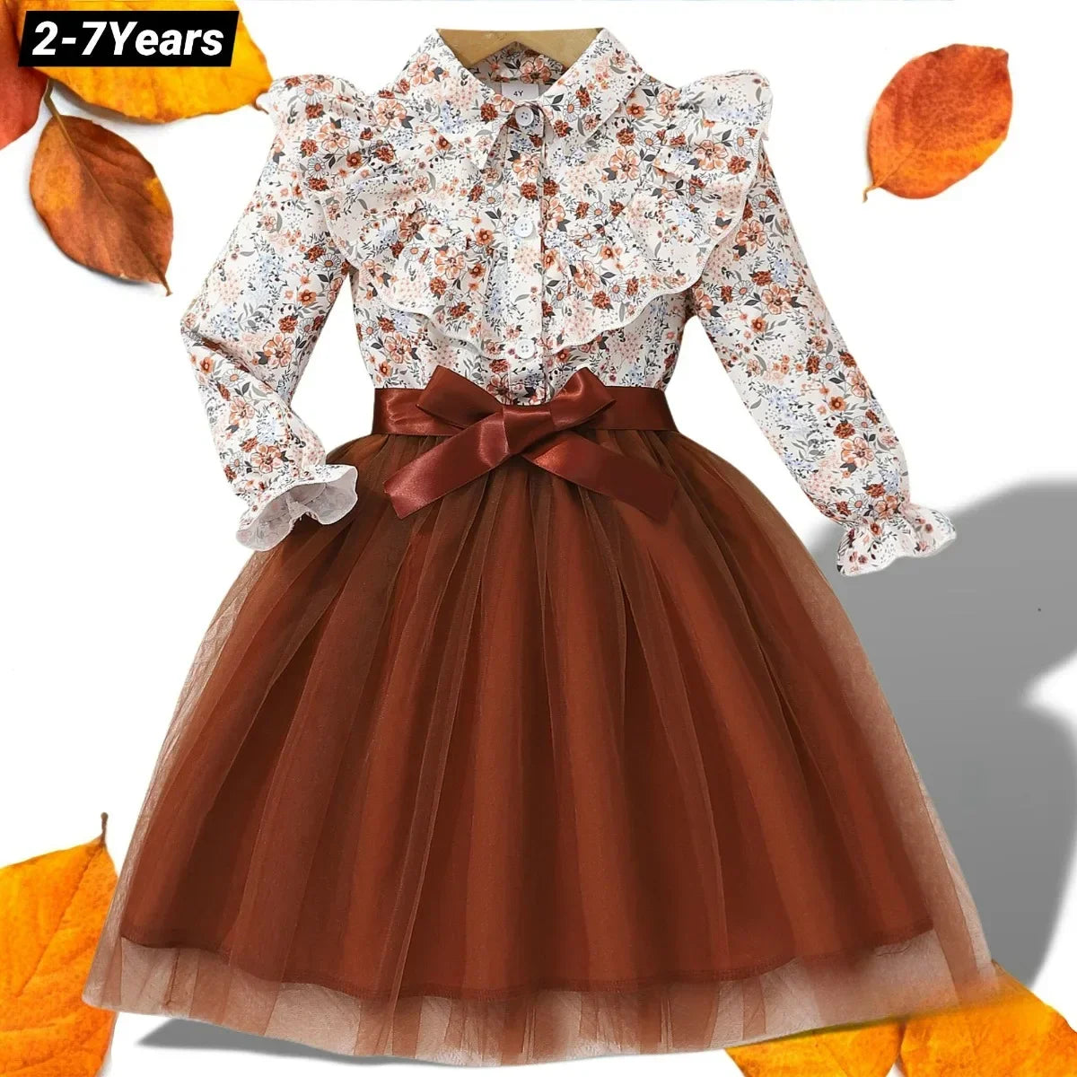 Kids Girls Dress Long Sleeve Spring Autumn Gauze Belt Children Dress Casual Soft Ventilate Cute Comfort Girls Clothing 2-7 Years
