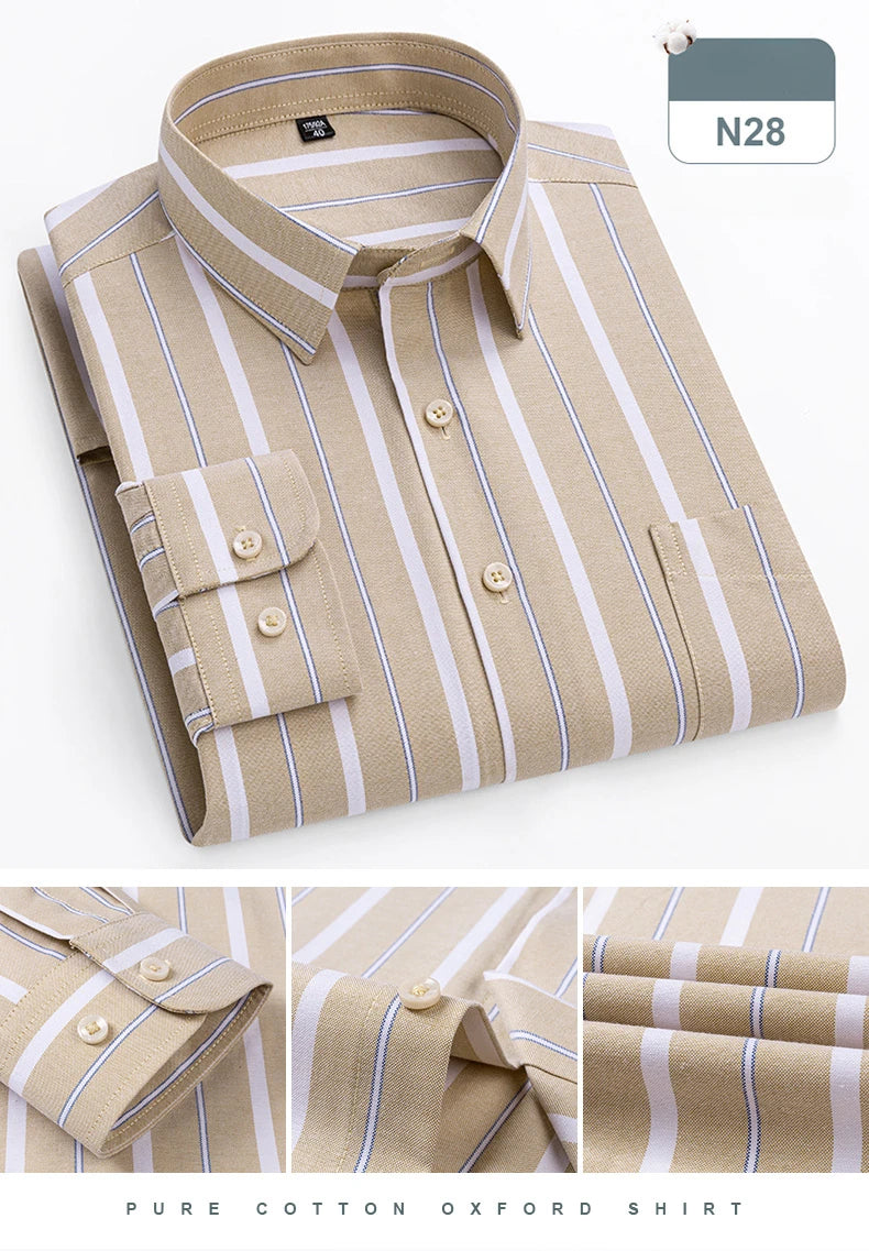 plus size 14xl 100%cotton long-sleeve shirts for men slim fit formal plain shirt soft plaid striped tops office elegants clothes