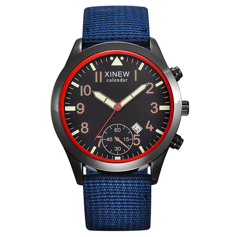 XINEW Cheap Brand Watches For Men Students Fashion Simple Leather Band Army Sports Date Quartz Watch Relogios Masculinos 2024