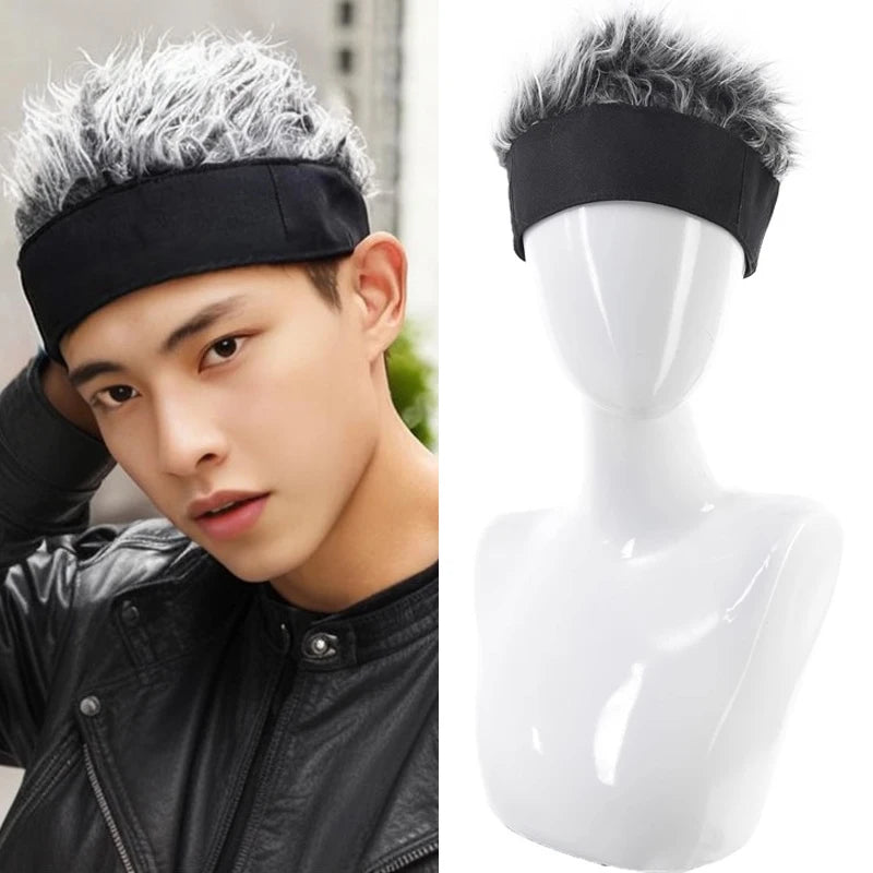 Men Short Hat Wig Synthetic Men's Hair Visor Sun Hats Spiked Hair Hip Hop Beanie Hat for Men Daily Wear Adjustable Hair Wig