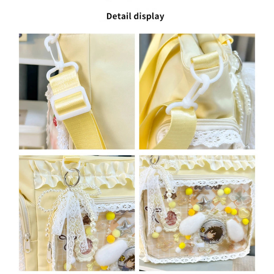 Sweet Lolita Single Shoulder Crossbody Bag Transparent Window Lace Ruffles Anime Badge Display Bag for Women