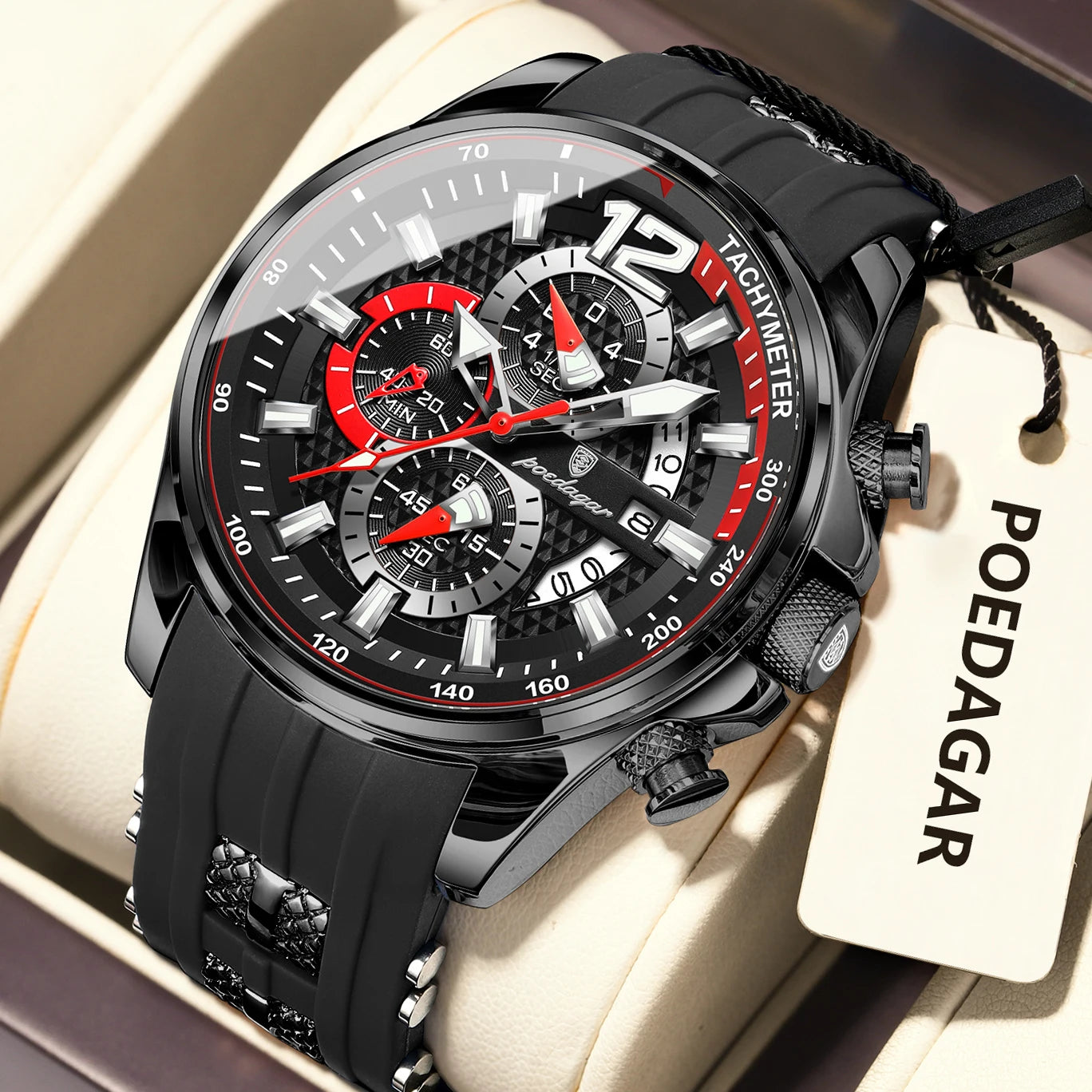 POEDAGAR Luxury Watch For Men Date Chronograph Luminous Waterproof Silicone Male Watch Fashion Sports Quartz Men's Watches Reloj