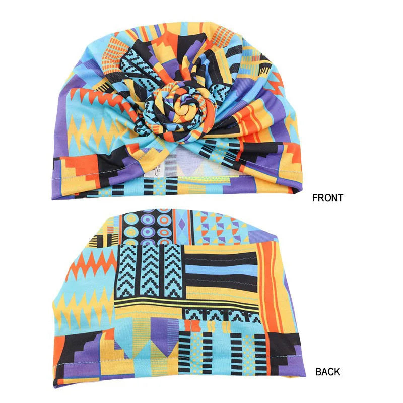 New African Knot turban Trend Floral Beanie Pre Tied Front Knot Elastic Head Wrap Elegant Women Chemo Cap Bandana Headwear