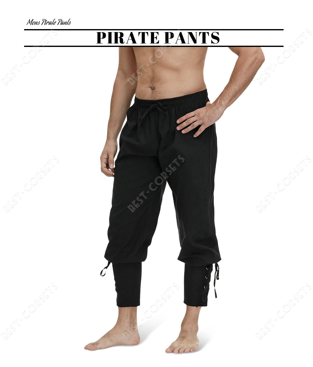 Medieval Pants for Men Costume Cosplay Renaissance Bandage Pants Gothic Trousers Plus Size Pirate Pants Brown Black