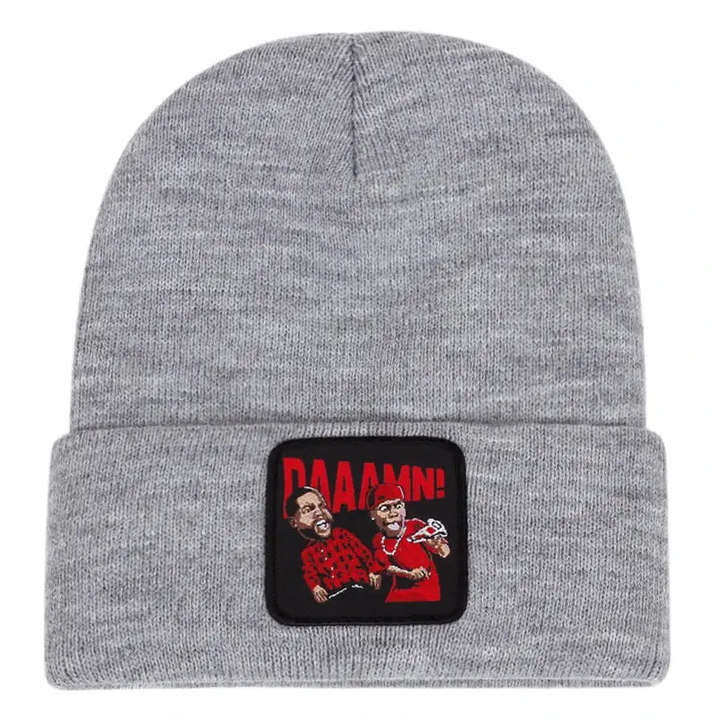 DAAAMN cartoon embroidered knitted hat for autumn and winter outdoor sports events Warm woolen hat hip-hop BAZAARHUBO