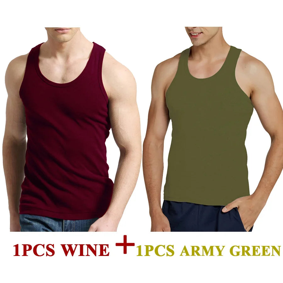 Tank Tops Men Fitness Cool Summer 100% Cotton Vest Male Sleeveless Tops Gym Slim Casual Undershirt Mens Gift 10 Colors 1PCS