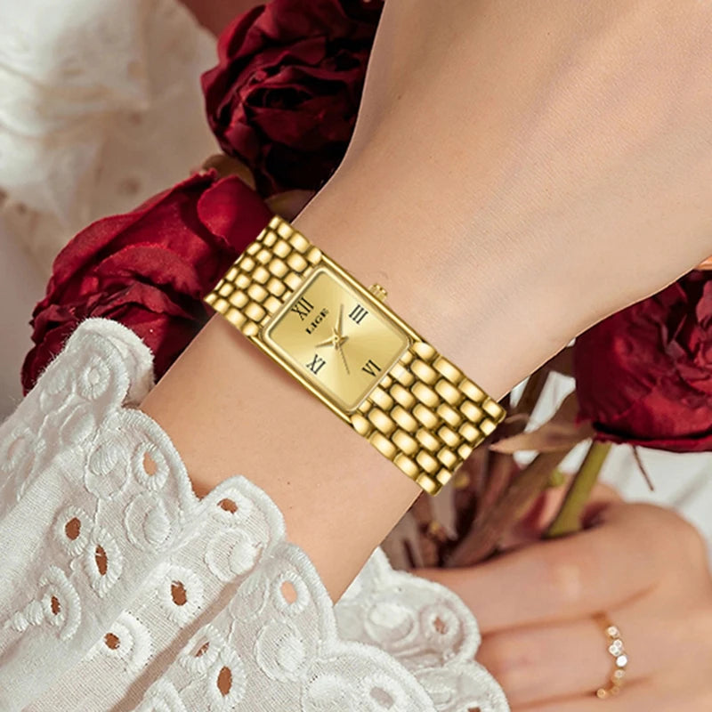 2025 LIGE New Watches Women Fashion Casual Luxury Gifts Womens Waterproof Square Dial Steel Belt Quartz Wrist Watch reloj mujer
