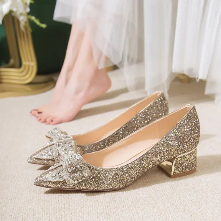 Women's Summer Footwear Stilito Rhinestone Shoes for Woman 2025 with Wedding Bride Genuine Mark Chic and Elegant A Comfortable E