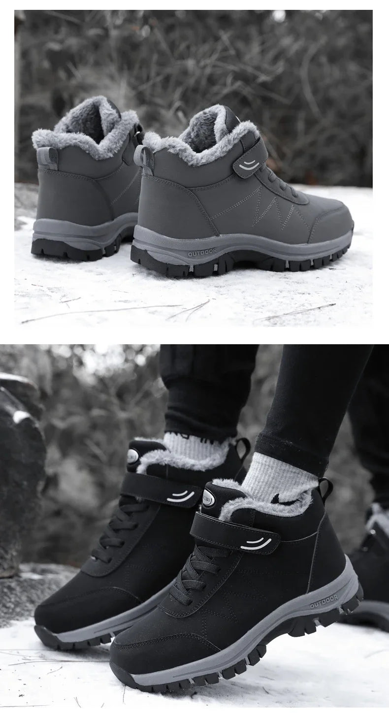 Men Waterproof Outdoor Boots Winter Warm Popular Footwear Male Suede Casual Snow Plush Warm Shoes Leather Walking Shoes 35-46