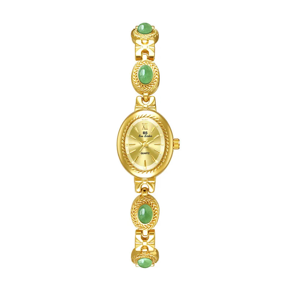 Elegant Women's Watch Jade Bracelet Small Clock Fashion Quartz Watches Luxury Golden Wristwatch Gifts For Women Original Brand