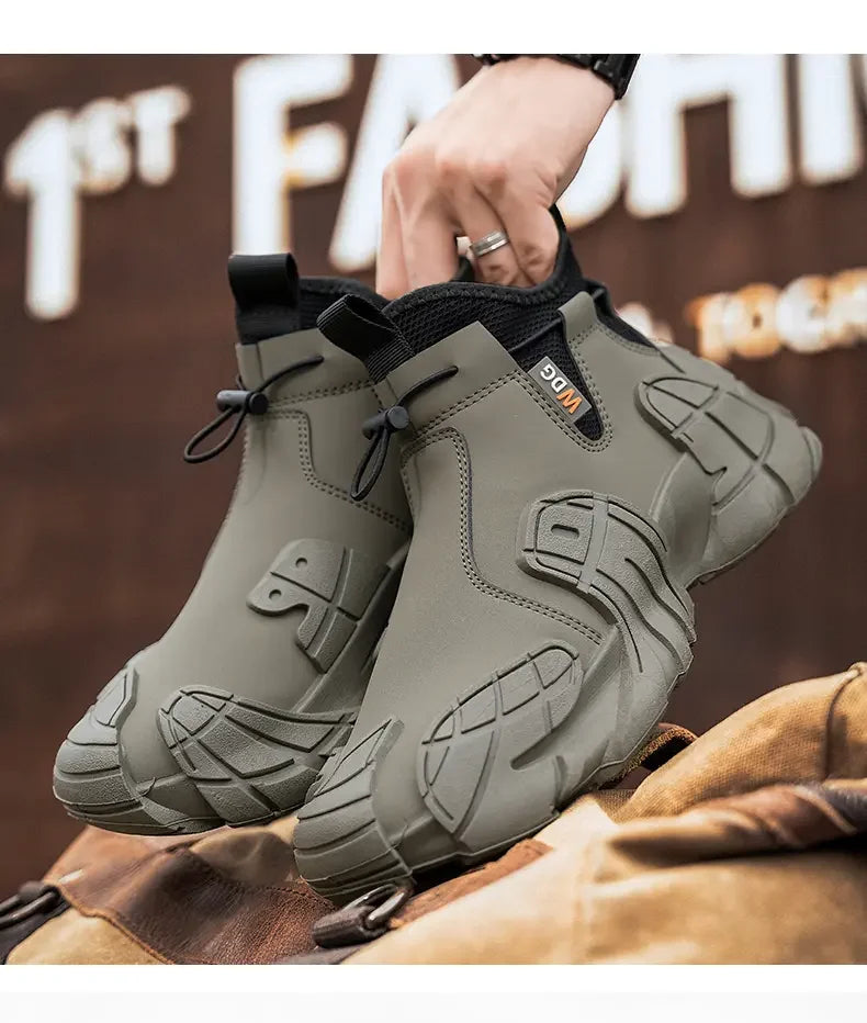 Men's Outdoor Short Boot Thick Soled High Top Casual Shoes Fashionable Trendy Shoes Male Sports Shoe Autumn Bare Boots 2024 New