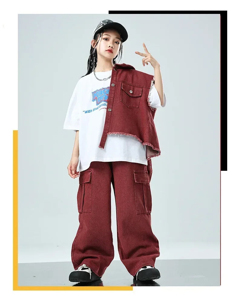 Children Hip Hop Jazz Fashion Show BoyGirl Loose Vest Baggy Pan t T-shirt Suits Sets Dance Performance Clothes Kids Tracksuits